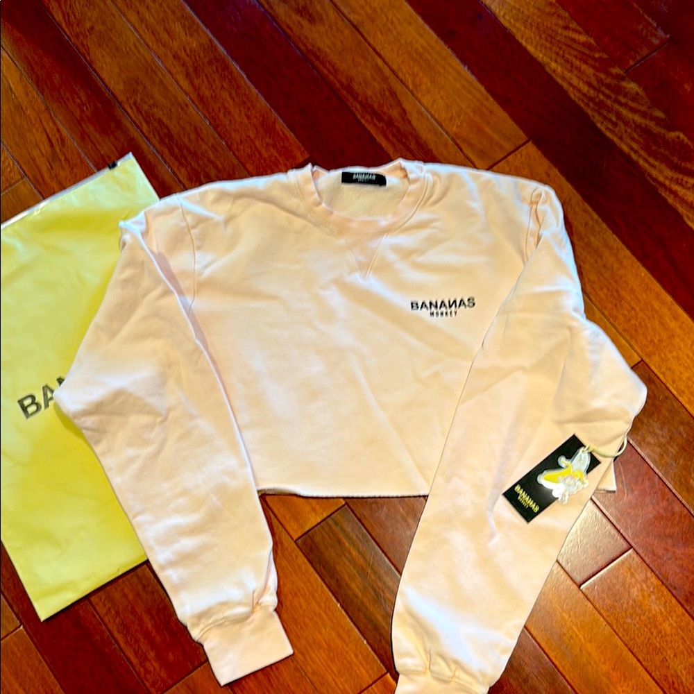 Bananas monkey pale pink crop sweatshirt NWT